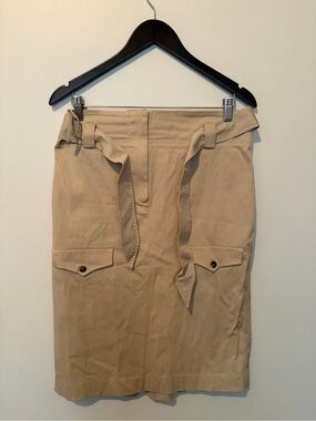MALO Khaki Tan Midi Utility Skirt with Belt Waist - Size 42
